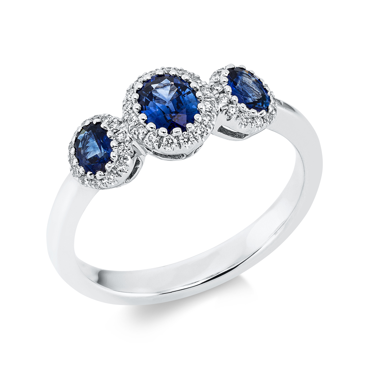 diamond full cut sapphire colored stone classic ring in white gold