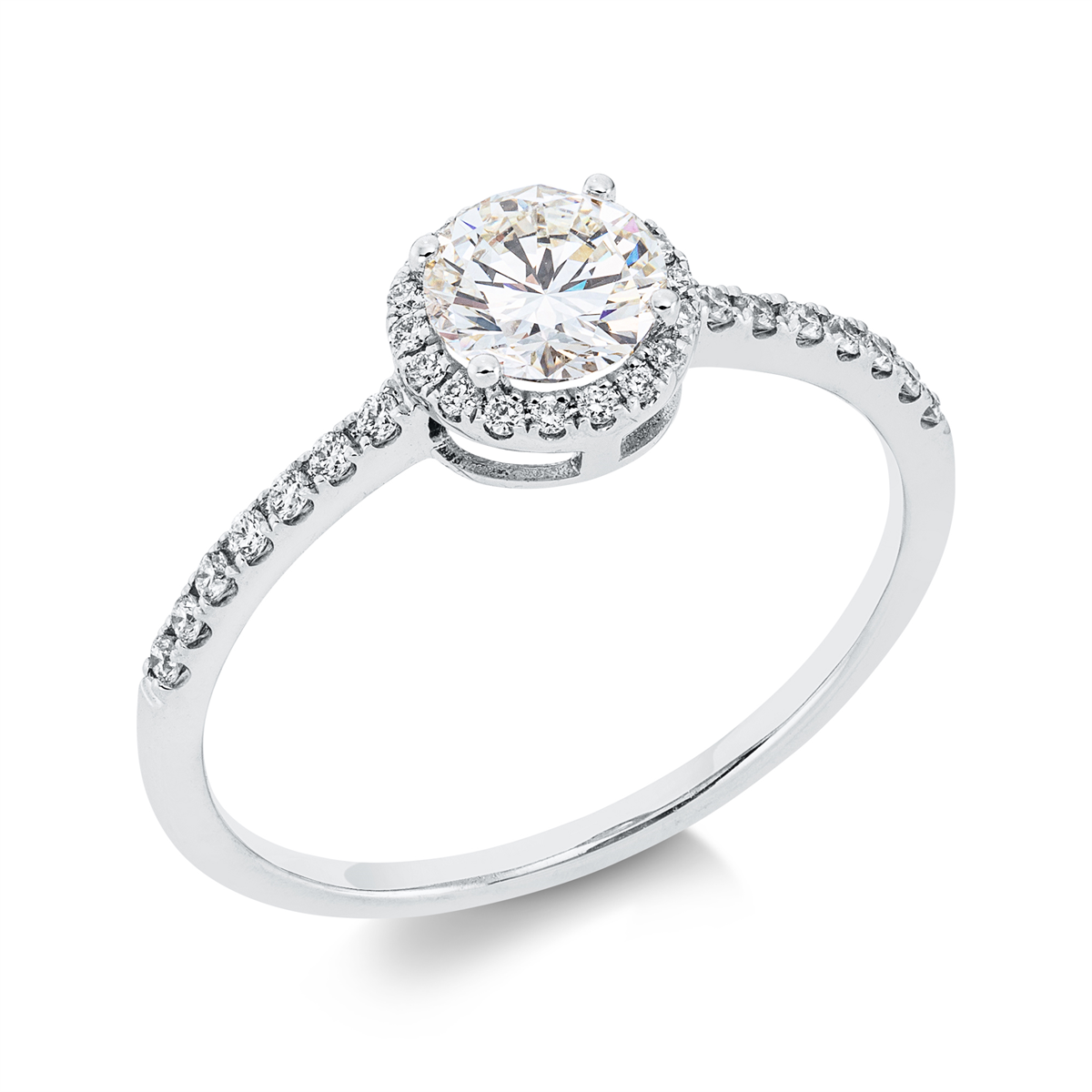 diamond full cut solitaire with accent stones ring in white gold