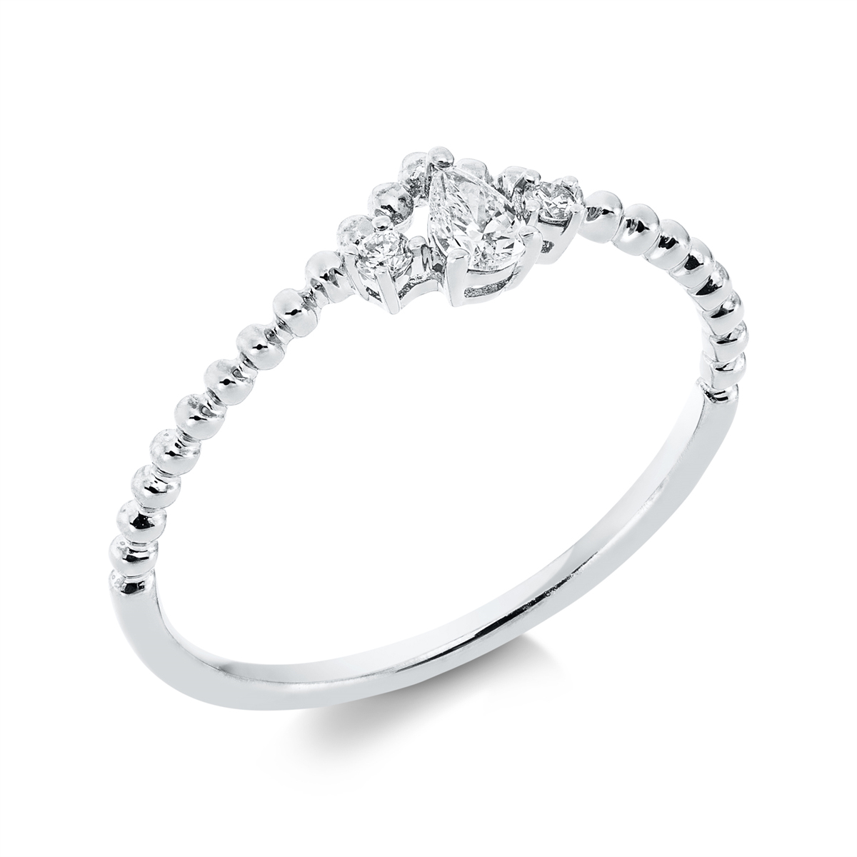 pear shape modern woman ring in white gold