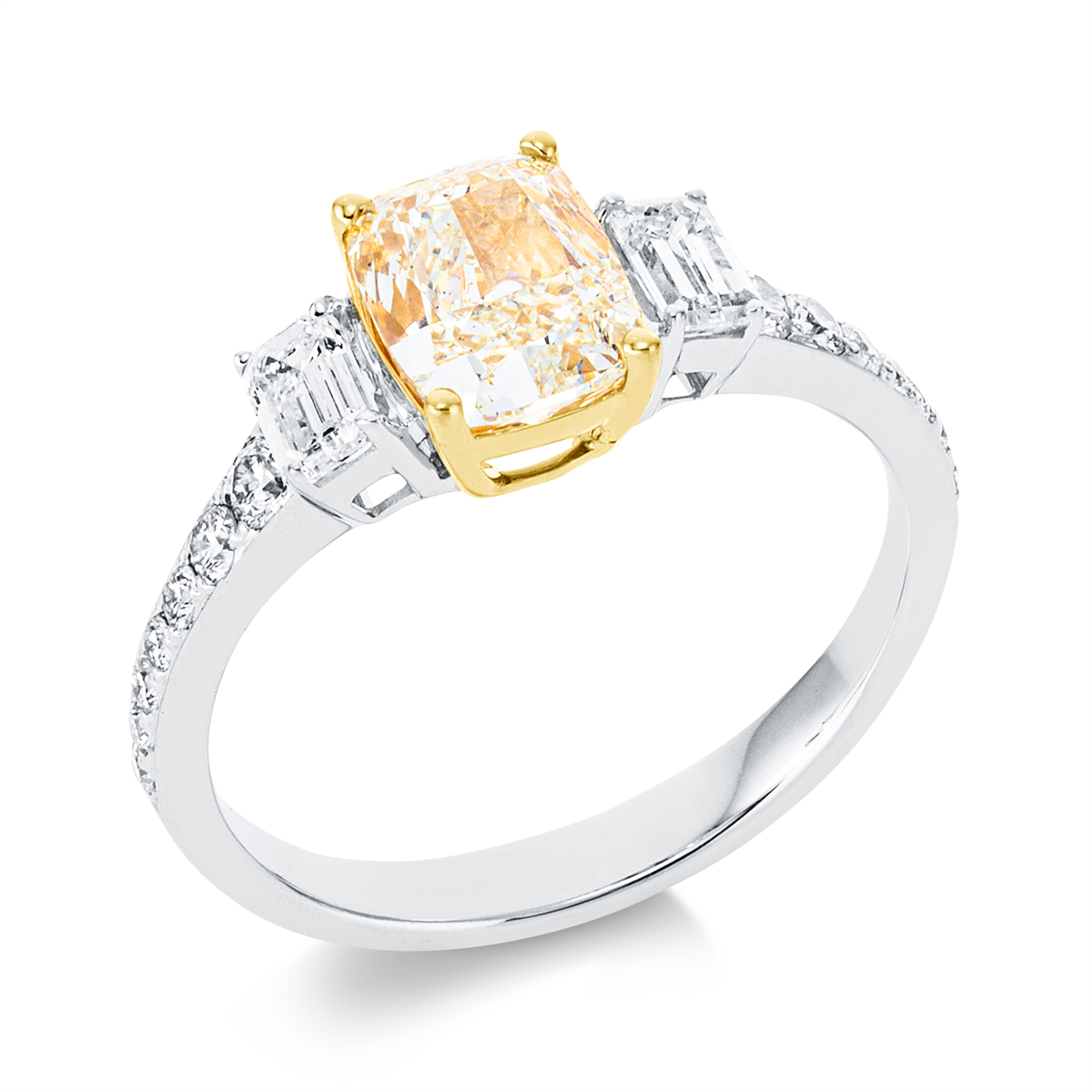 diamond full cut fancy colored diamond ring in white gold / yellow gold