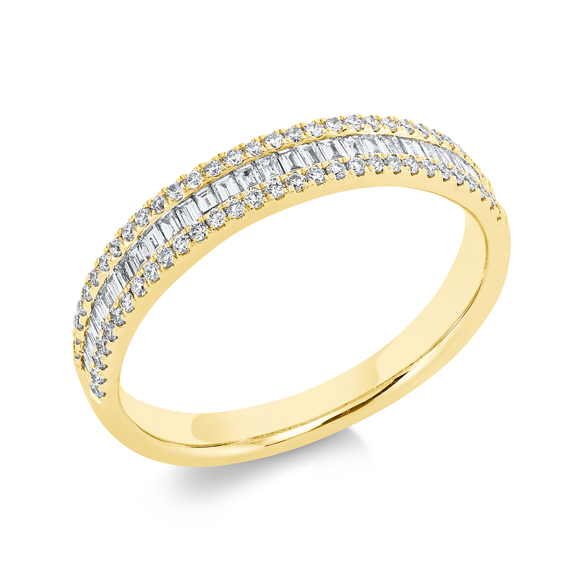 diamond full cut baguette ring in yellow gold