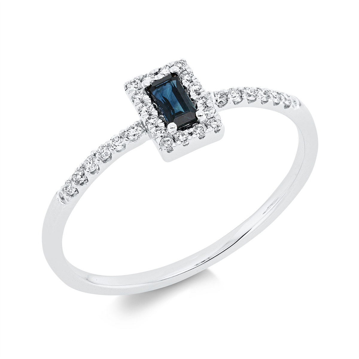 diamond full cut sapphire colored stone classic ring in white gold