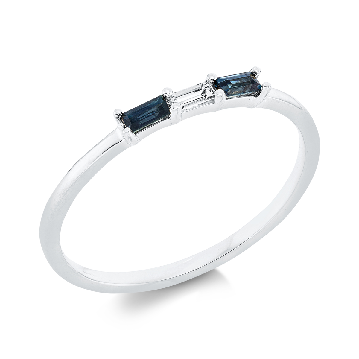 baguette sapphire colored stone classic ring in white gold