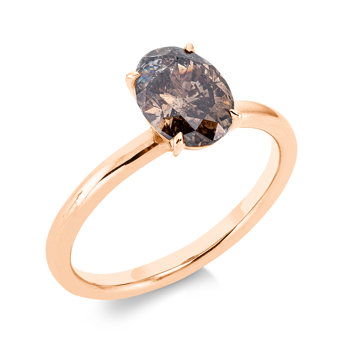 oval fancy colored diamond ring in red gold