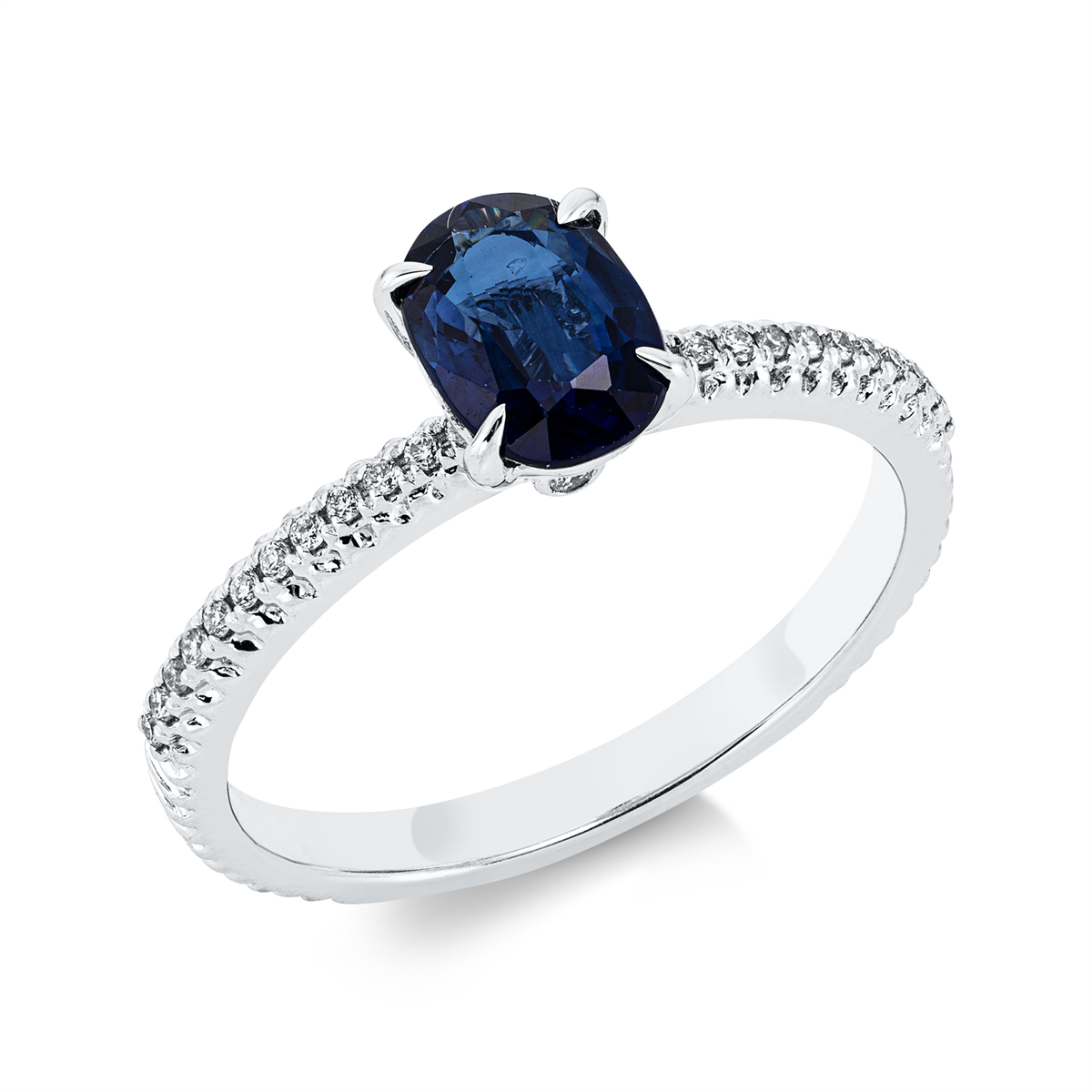 diamond full cut sapphire colored stone classic ring in white gold