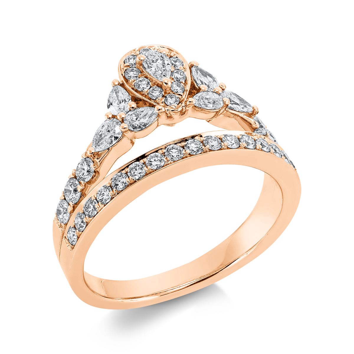 diamond full cut modern woman ring in red gold
