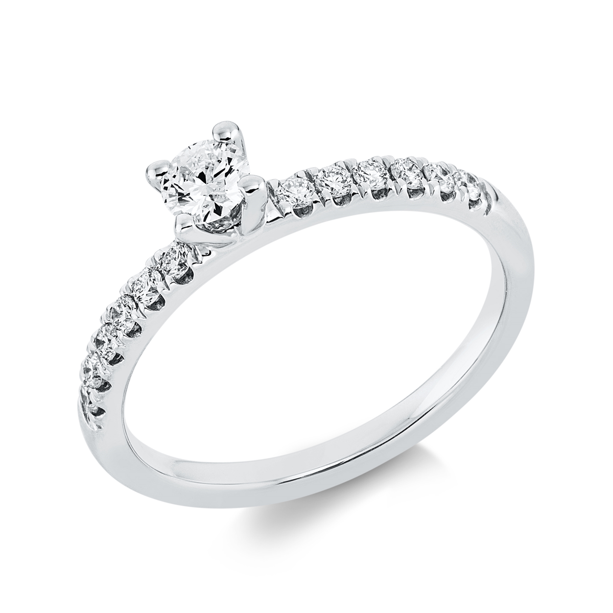 diamond full cut solitaire with accent stones ring in white gold