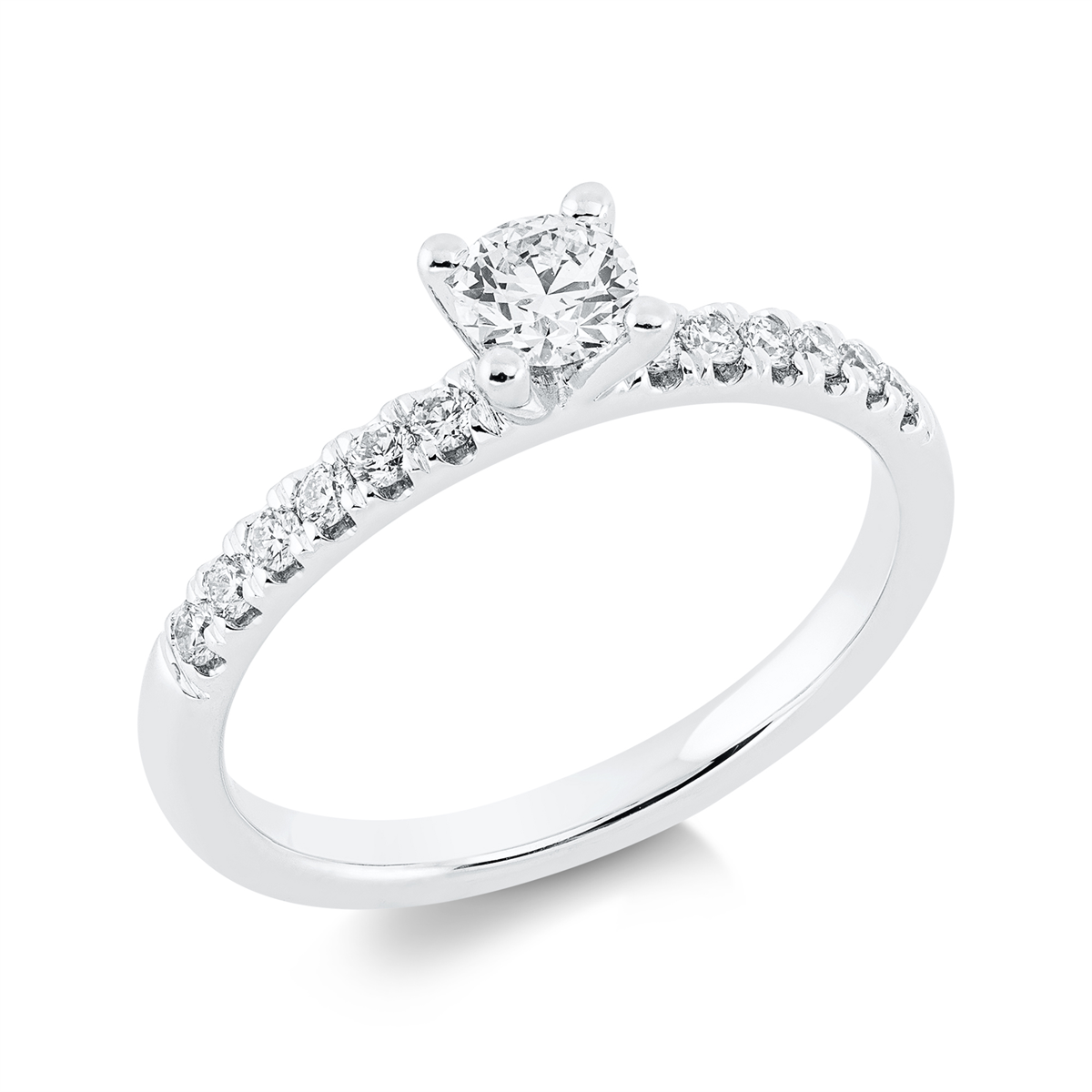 diamond full cut solitaire with accent stones ring in white gold