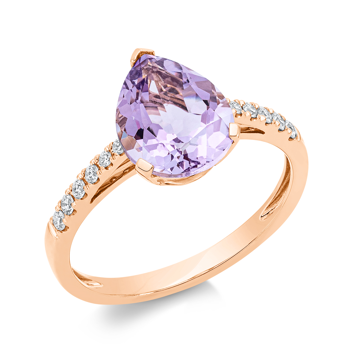 diamond full cut amethyst colored stone fashion ring in red gold