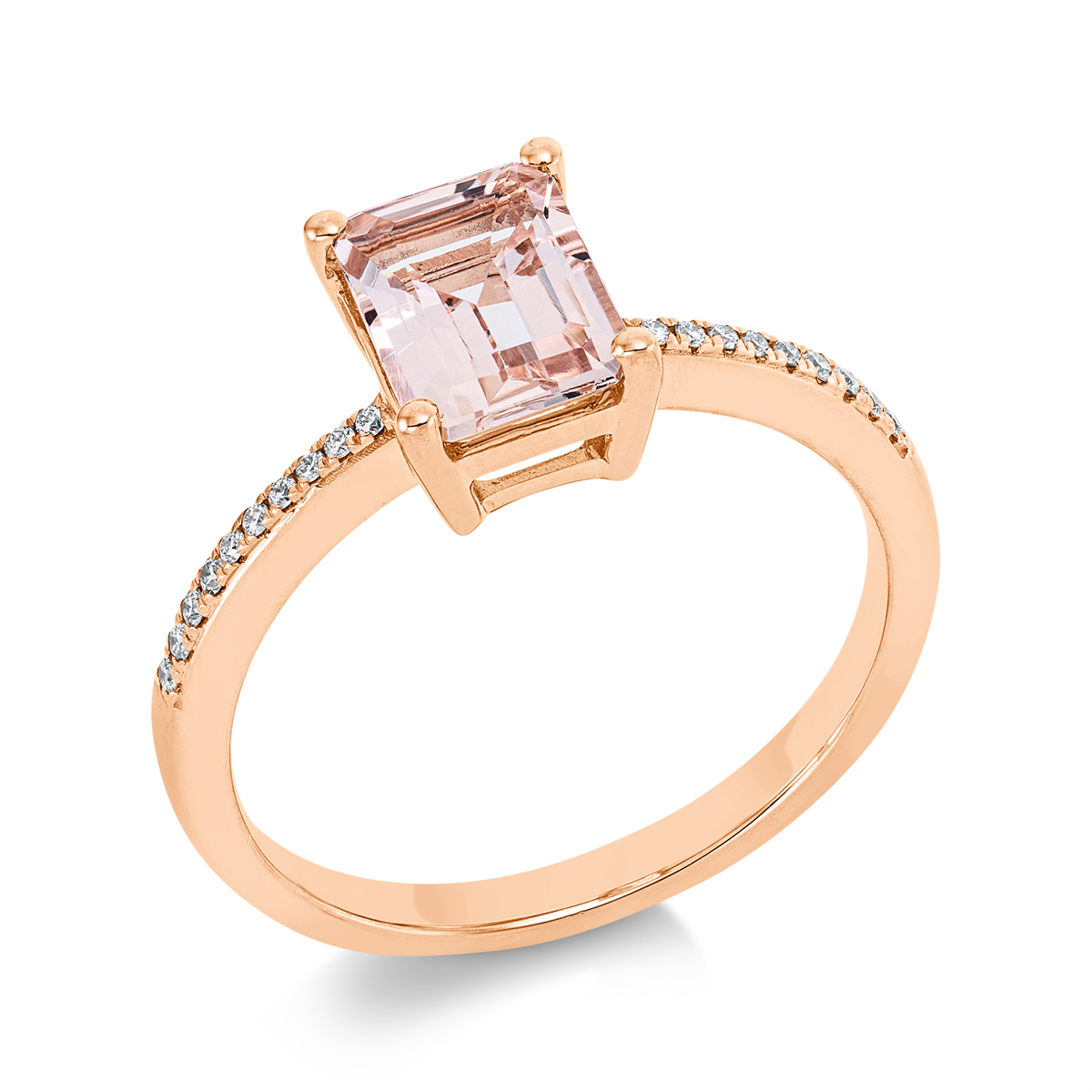 diamond full cut morganite colored stone fashion ring in red gold