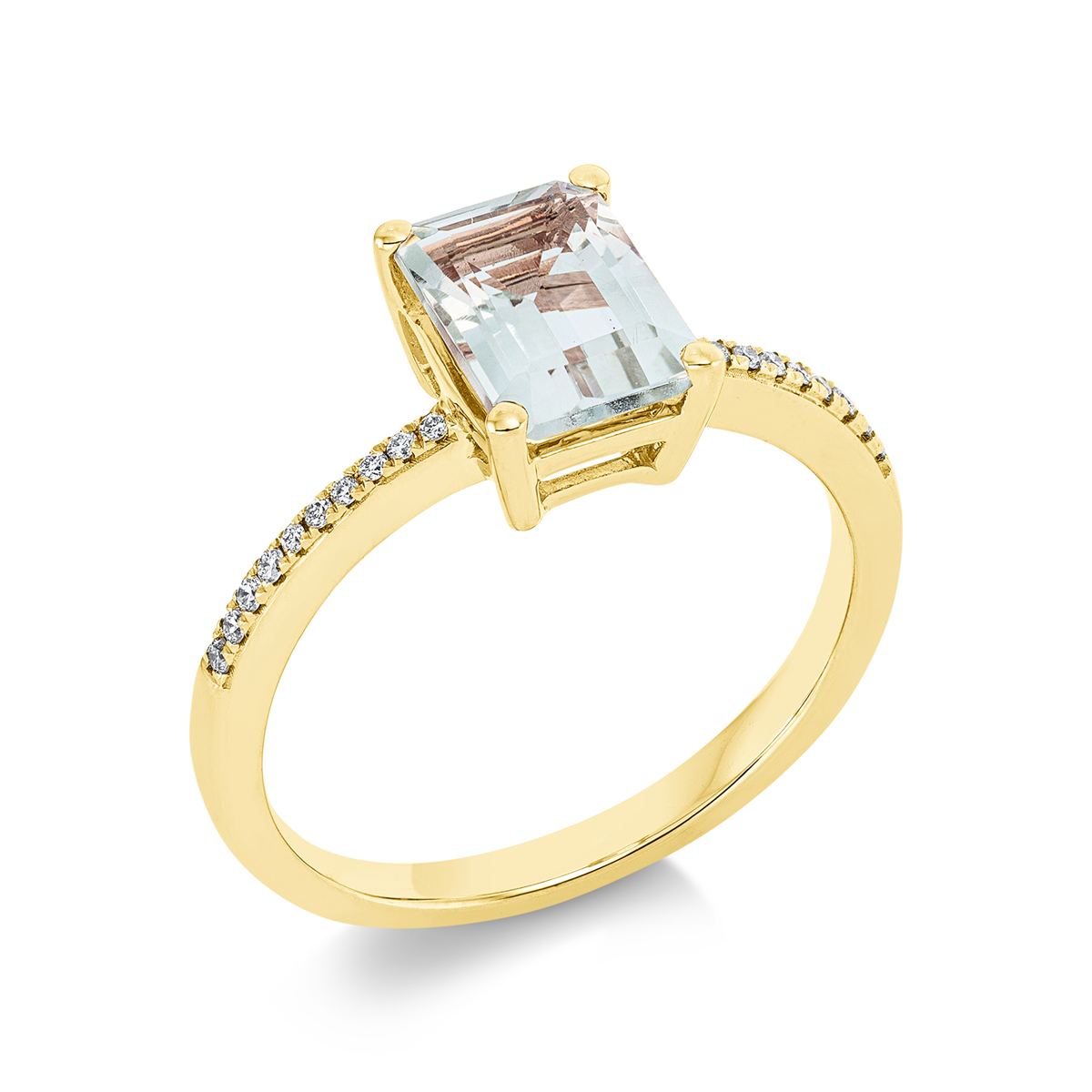 diamond full cut amethyst colored stone fashion ring in yellow gold