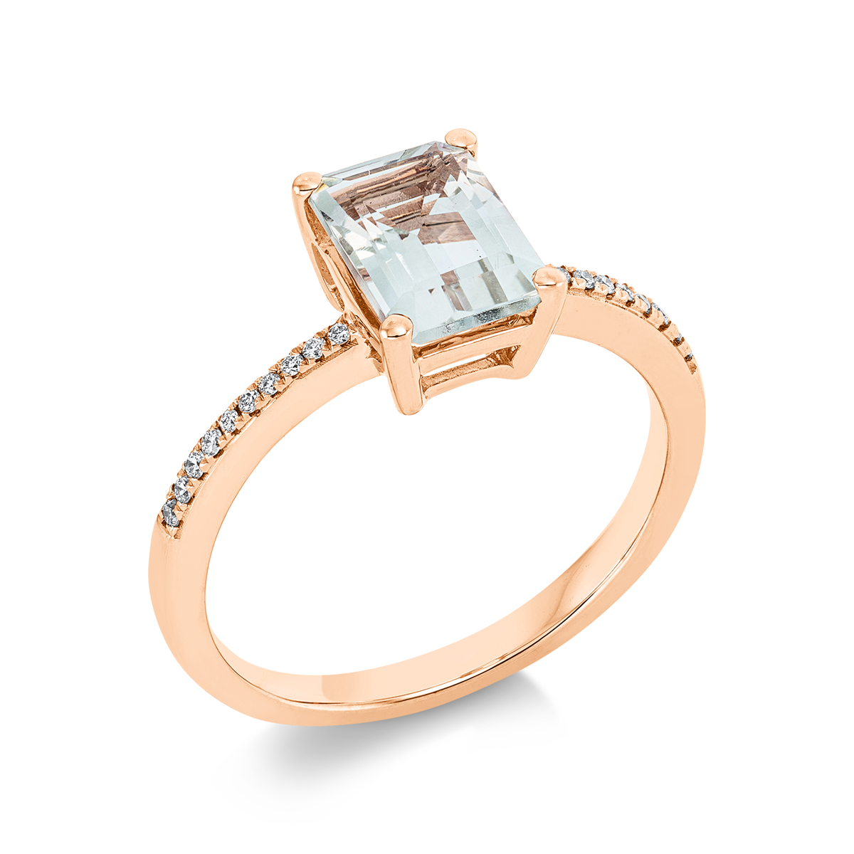 diamond full cut amethyst colored stone fashion ring in red gold
