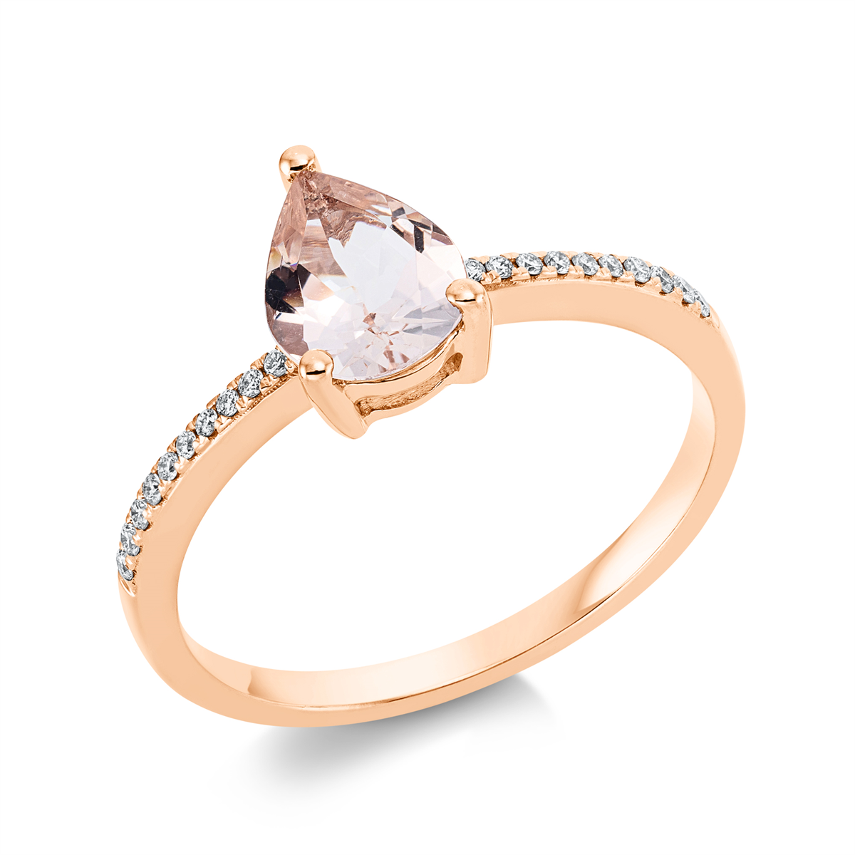 diamond full cut morganite colored stone fashion ring in red gold