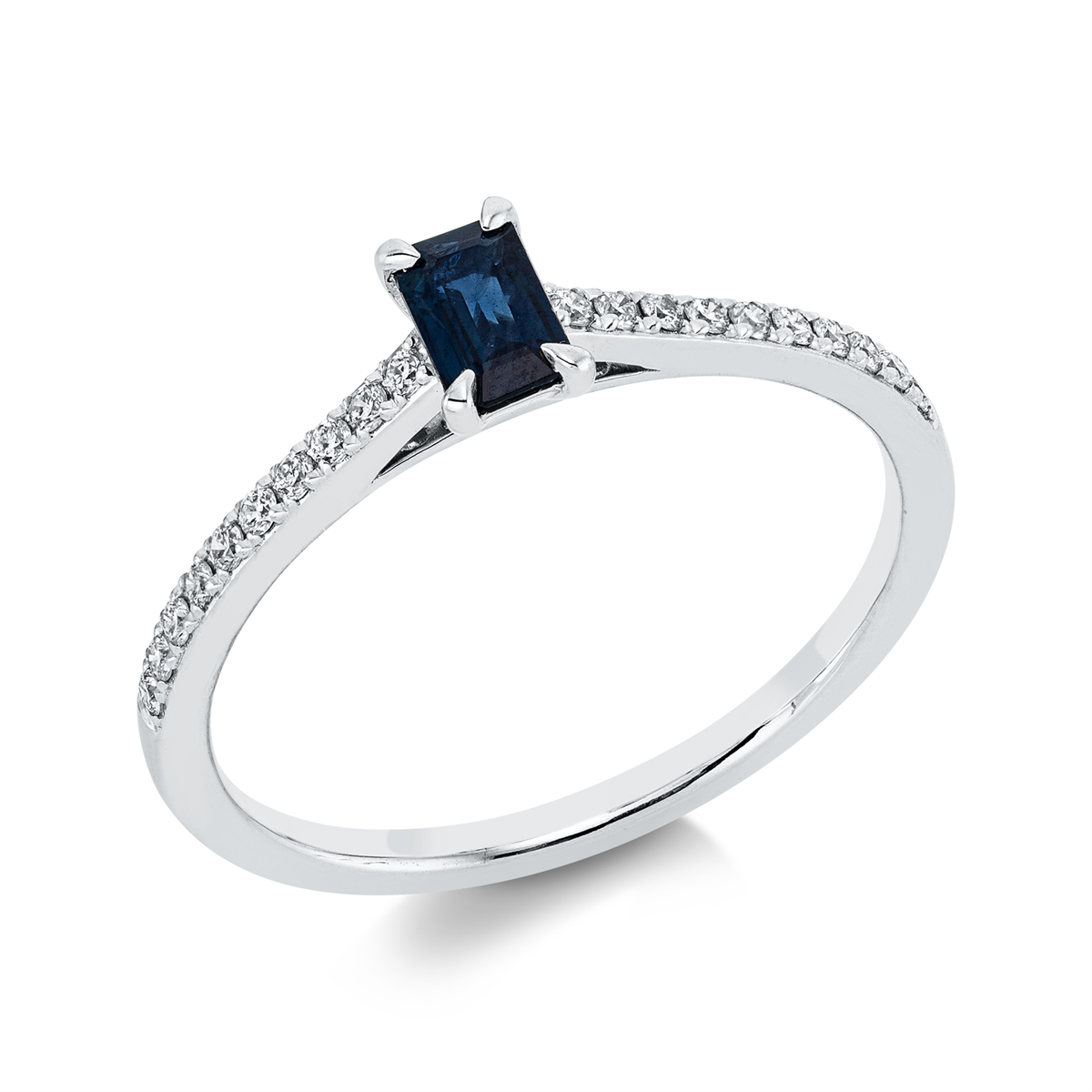 diamond full cut sapphire colored stone classic ring in white gold