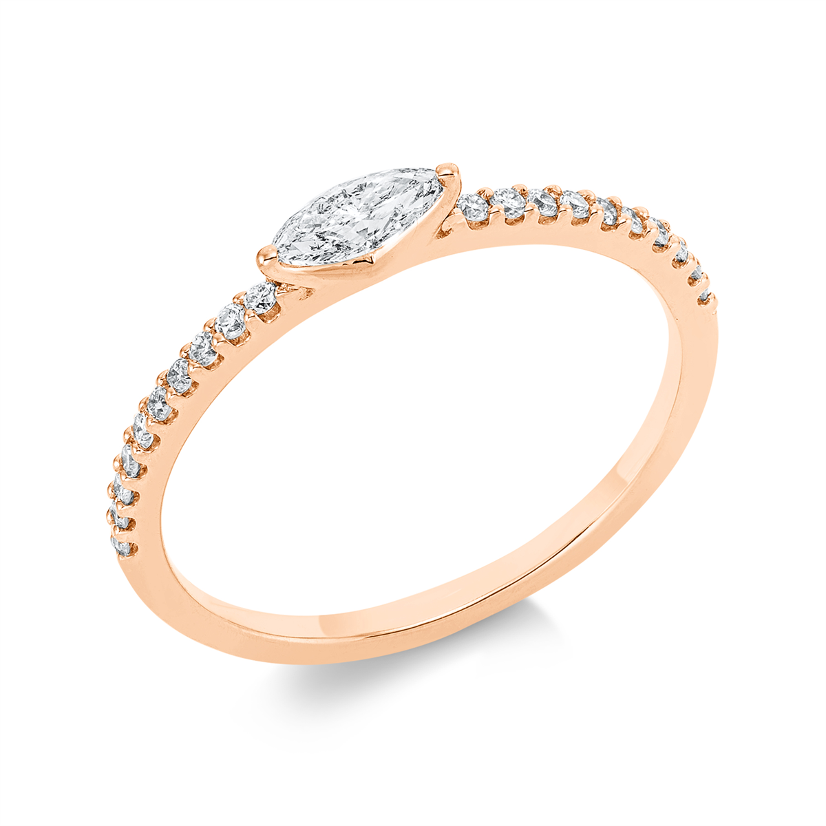 diamond full cut solitaire with accent stones ring in red gold