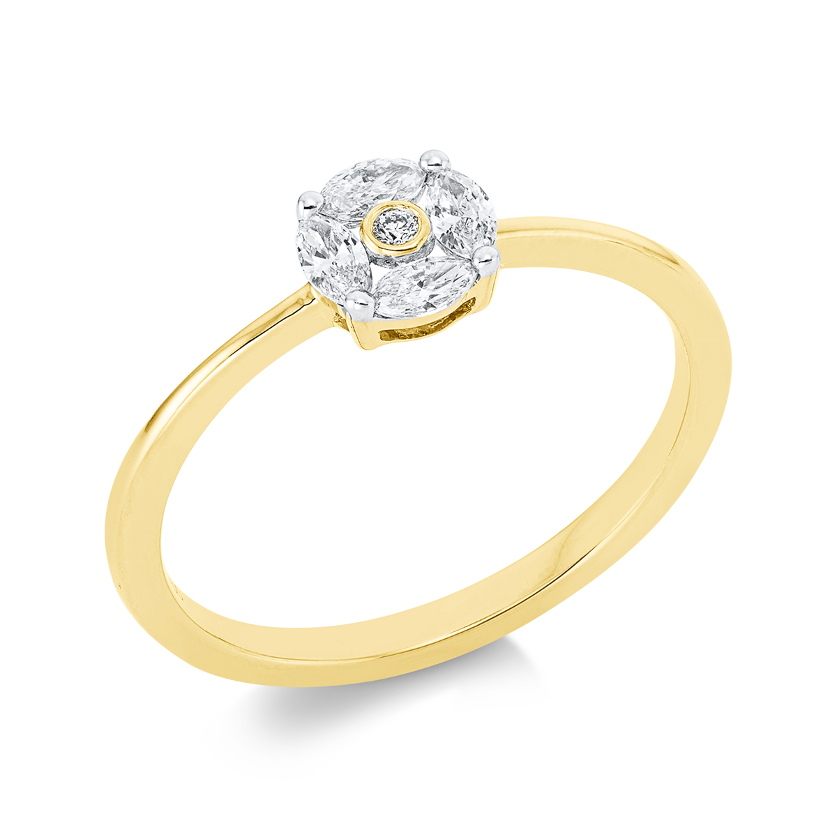 diamond full cut illusion classic ring in yellow gold