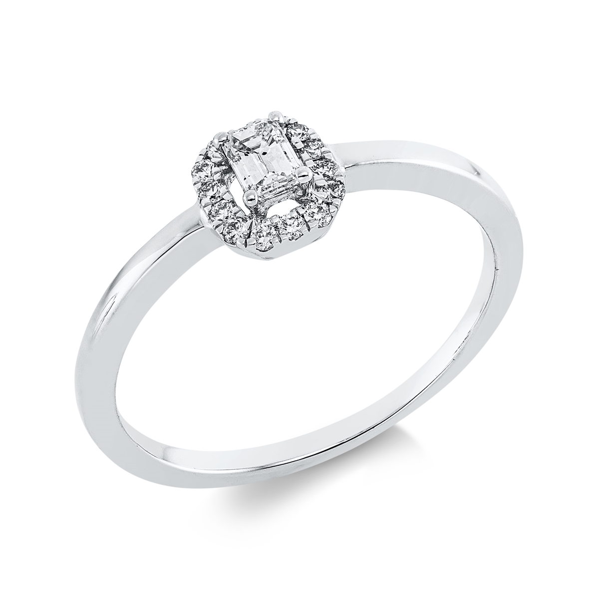 diamond full cut solitaire with accent stones ring in white gold