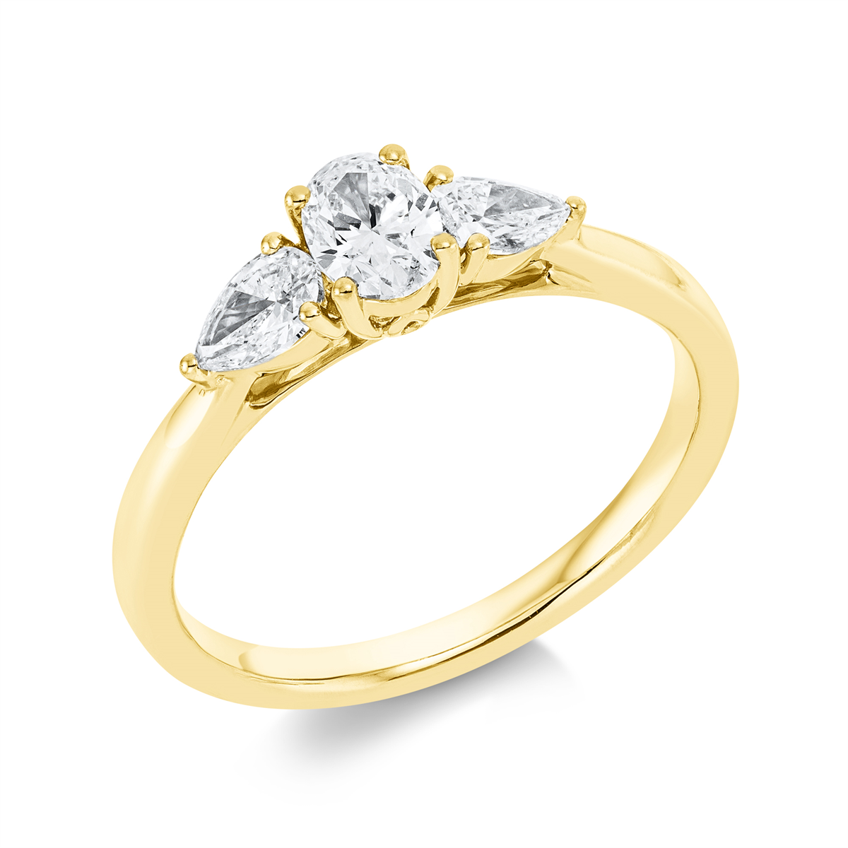 pear shape solitaire with accent stones ring in yellow gold