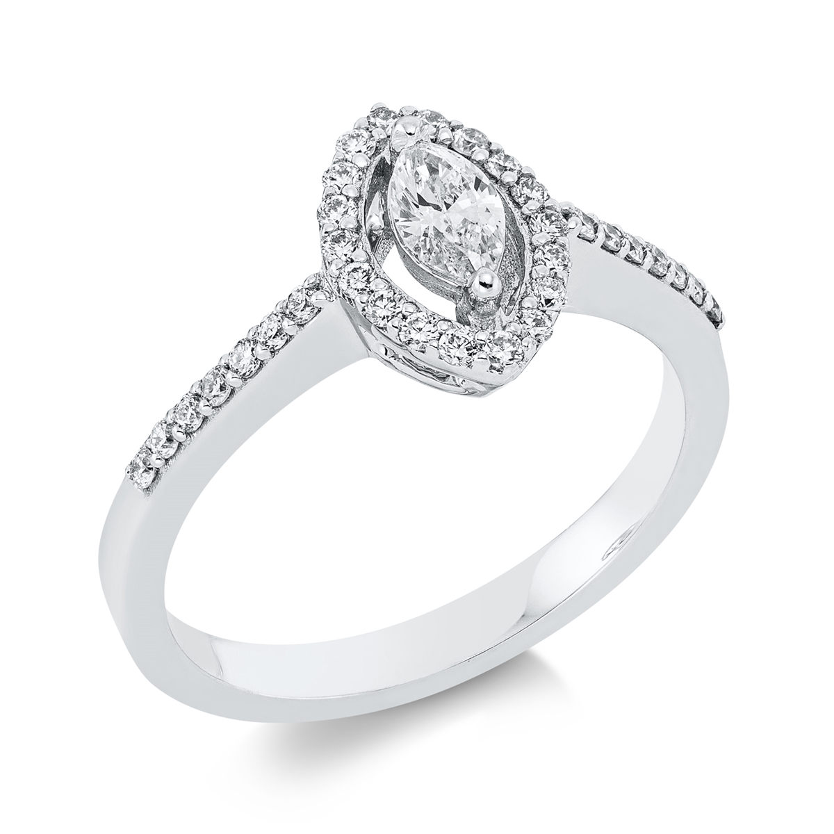 diamond full cut solitaire with accent stones ring in white gold