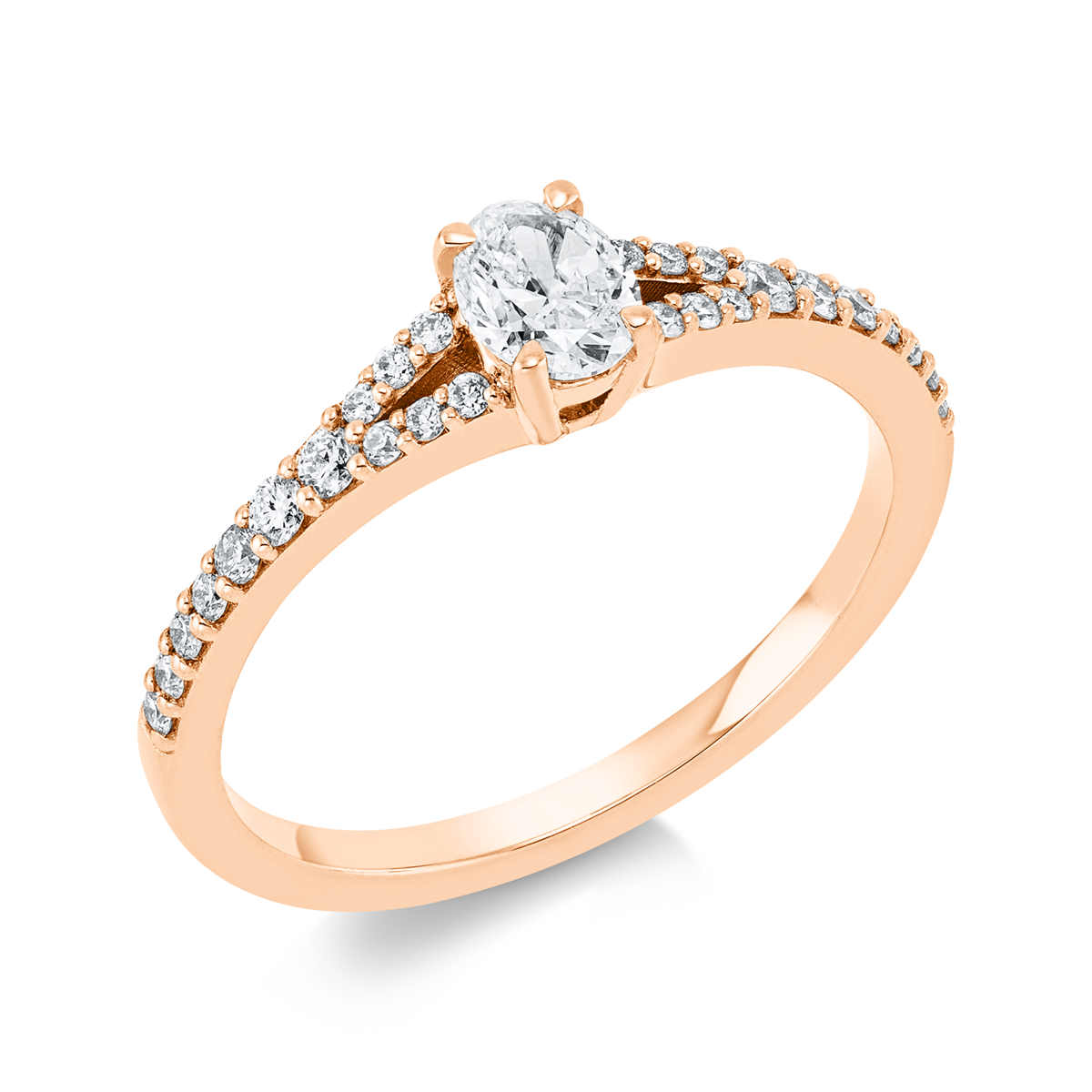 diamond full cut solitaire with accent stones ring in red gold
