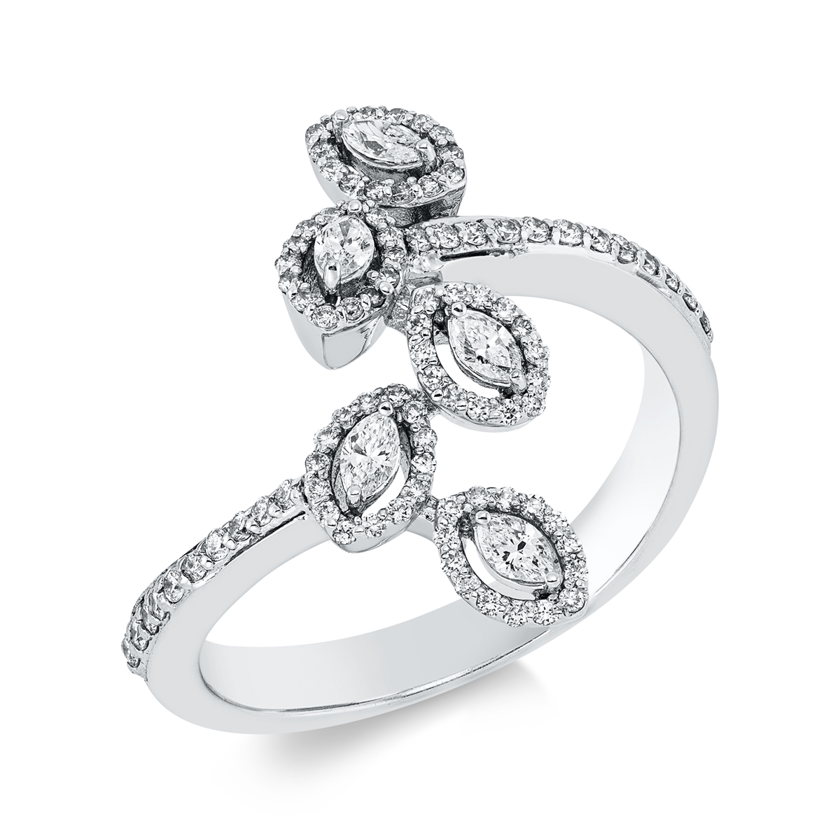 diamond full cut modern woman ring in white gold