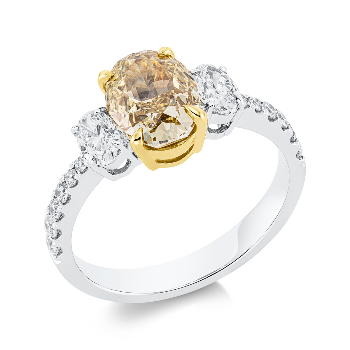 diamond full cut fancy colored diamond ring in white gold / yellow gold