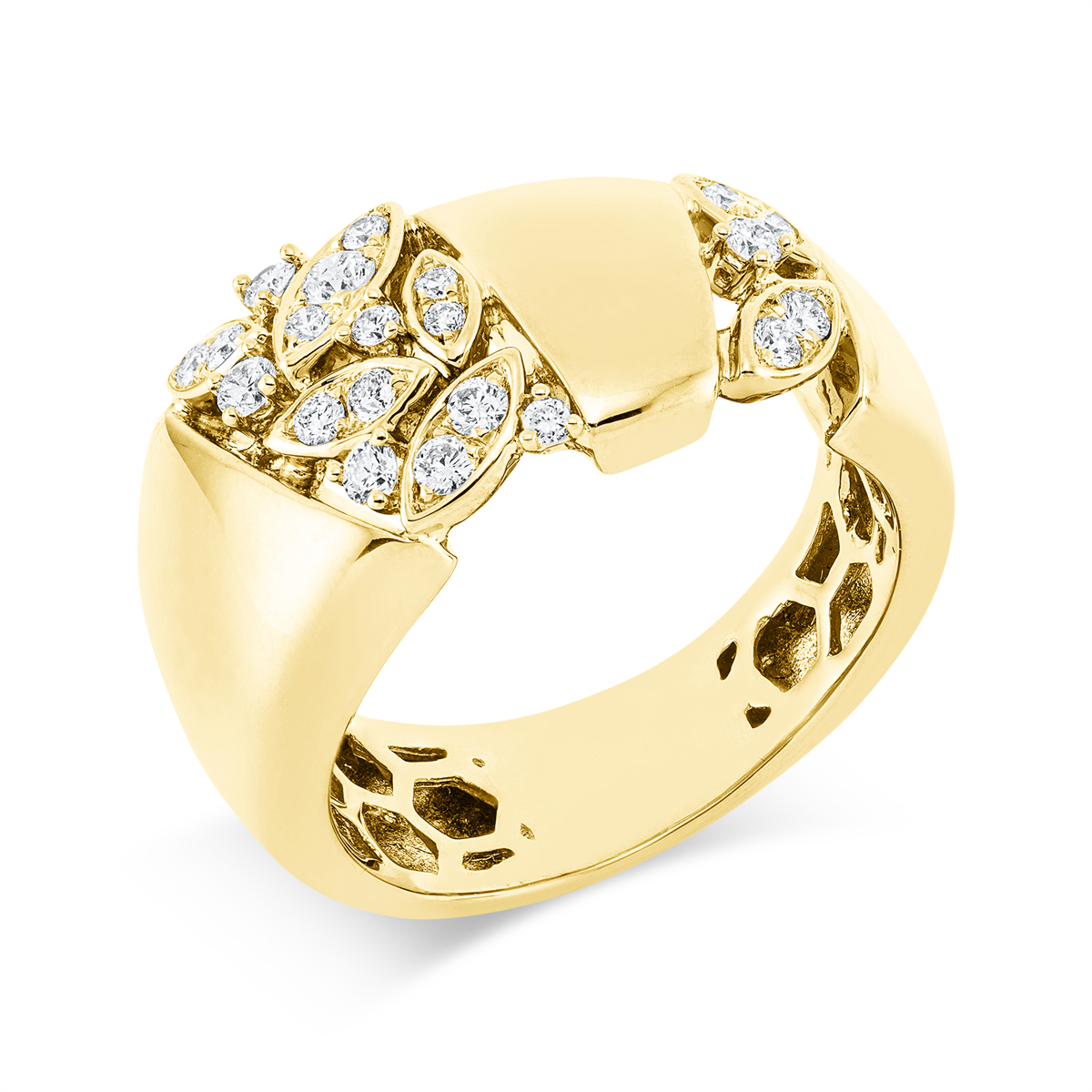 diamond full cut modern woman ring in yellow gold
