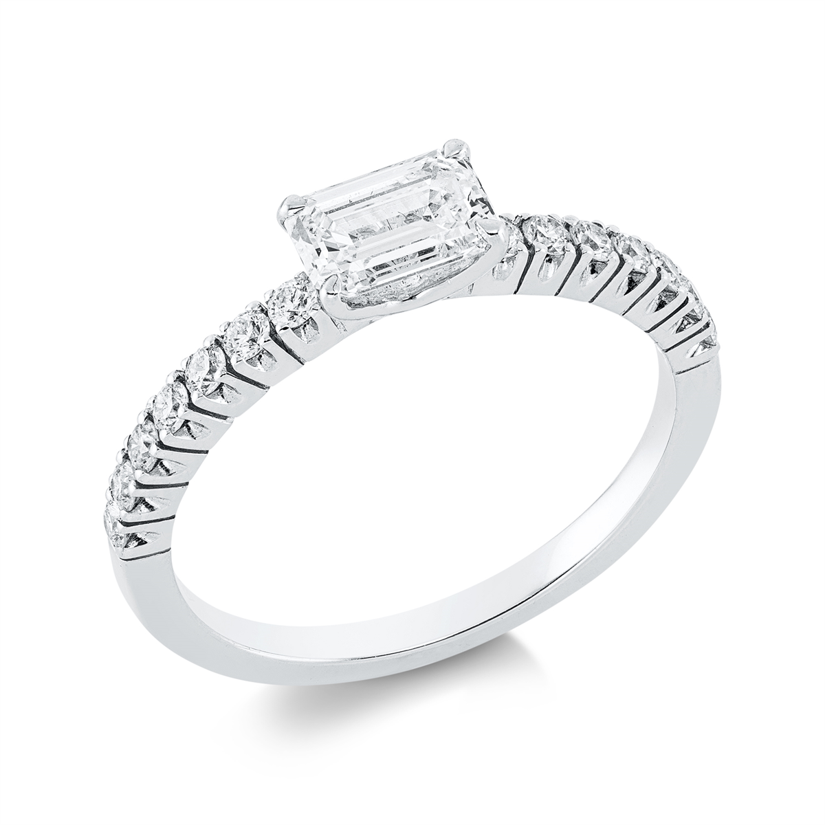 diamond full cut solitaire with accent stones ring in white gold