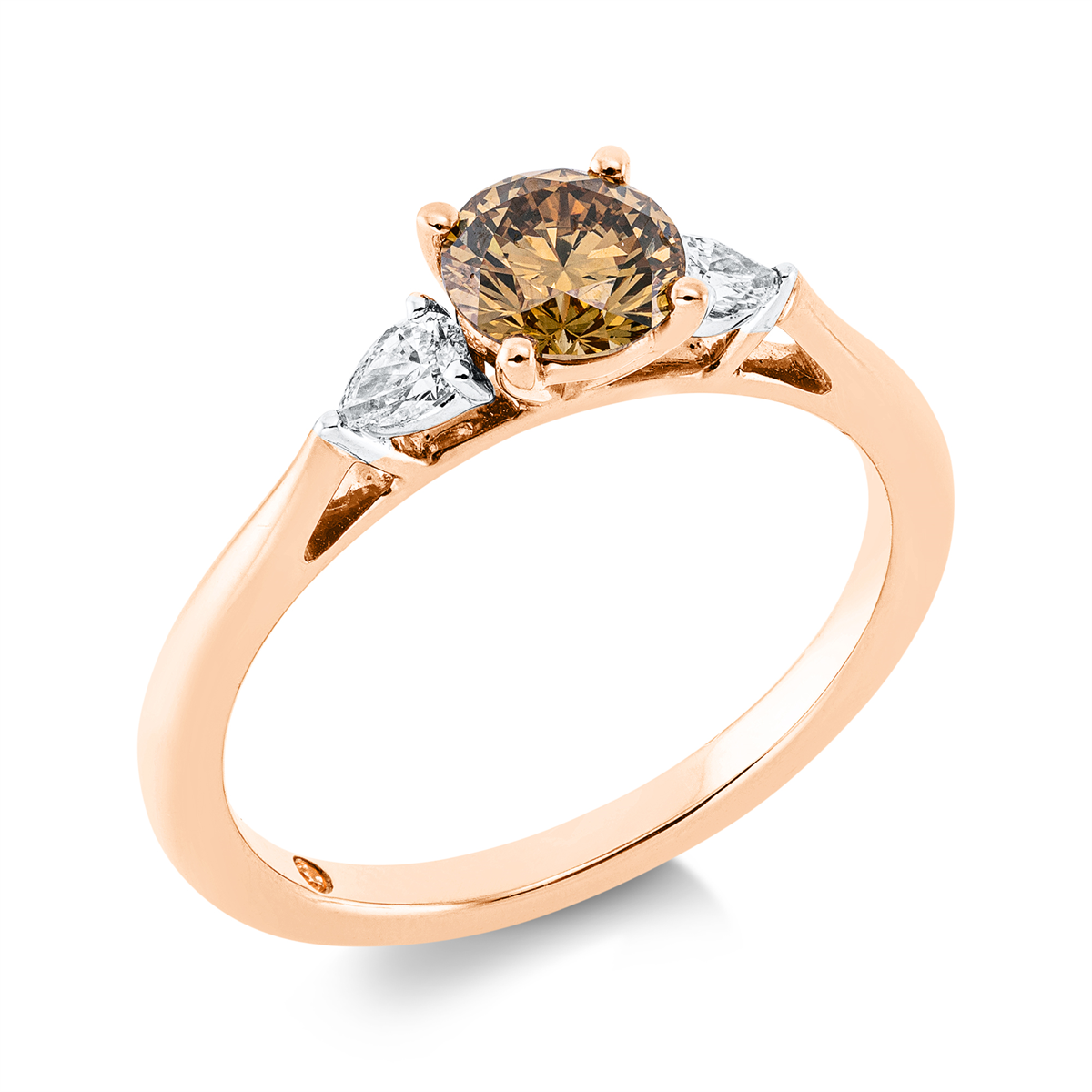 pear shape fancy colored diamond ring in red gold / white gold