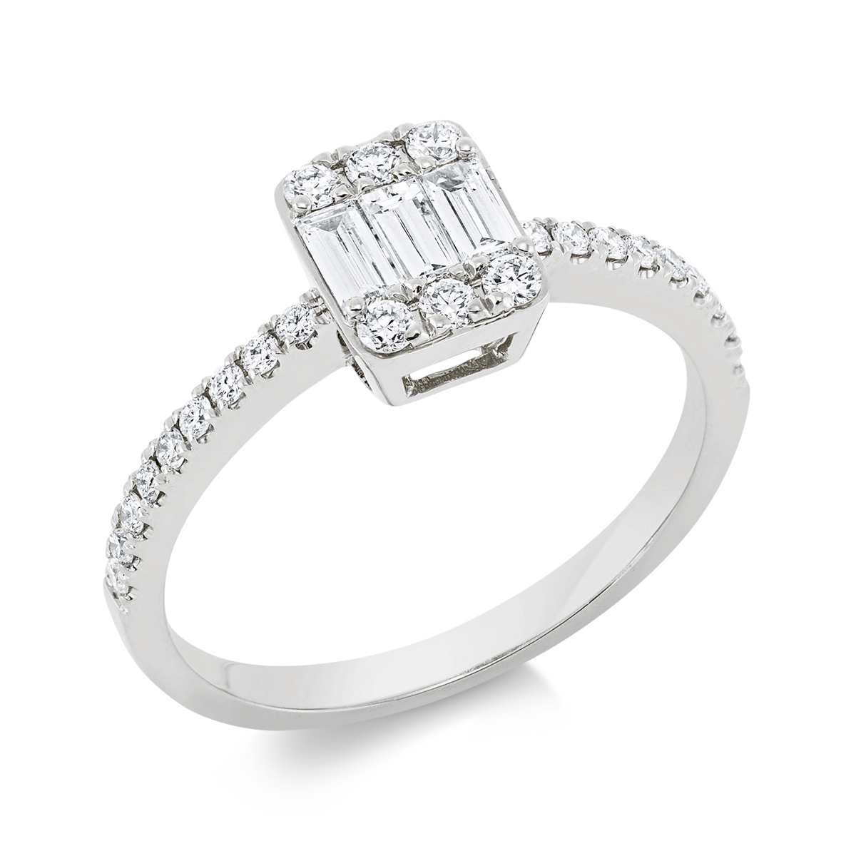 diamond full cut baguette ring in white gold