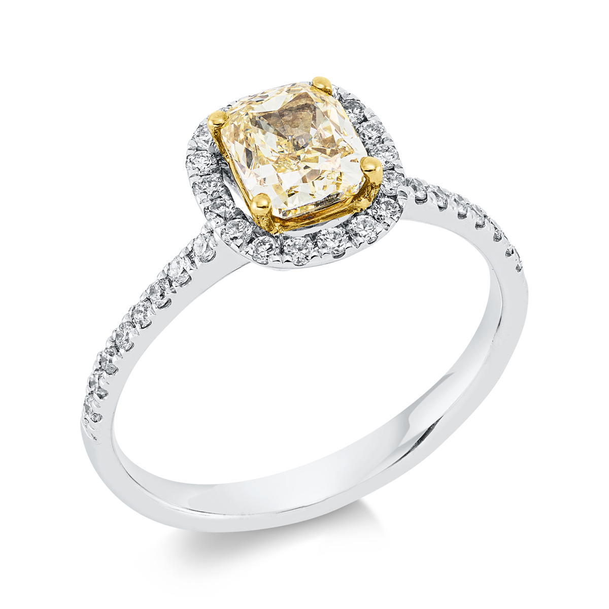 diamond full cut fancy colored diamond ring in white gold / yellow gold