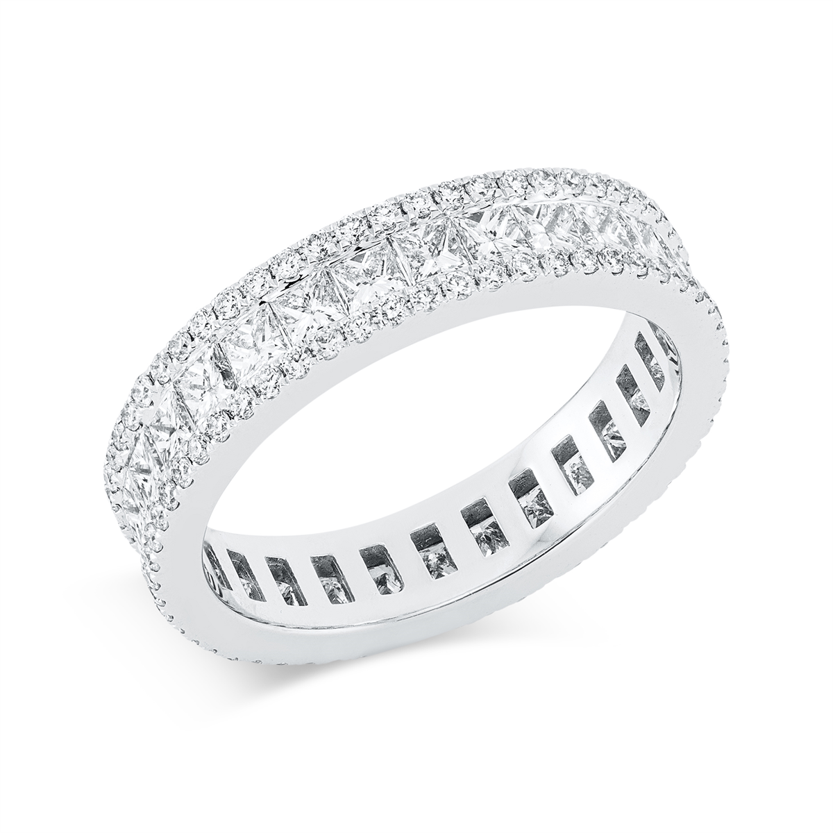 diamond full cut baguette ring in white gold