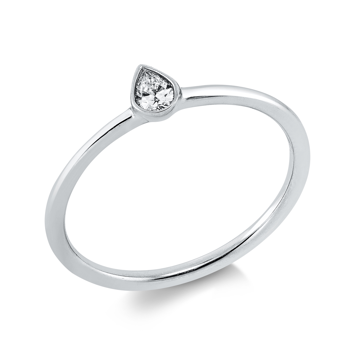 pear shape modern woman ring in white gold