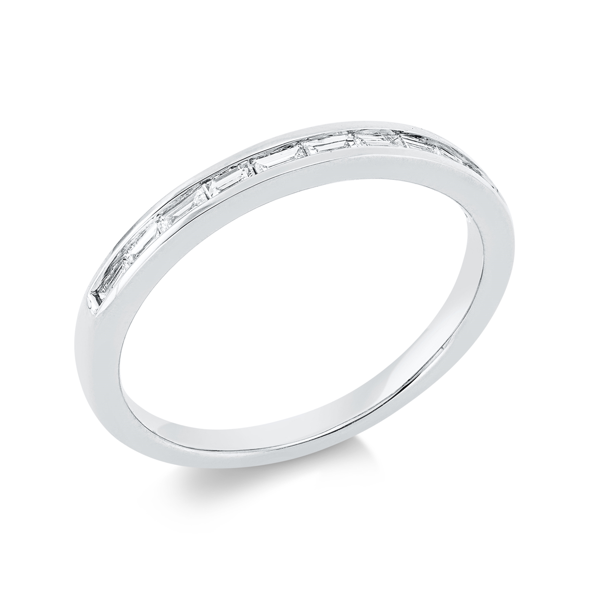 baguette eternity half ring in white gold