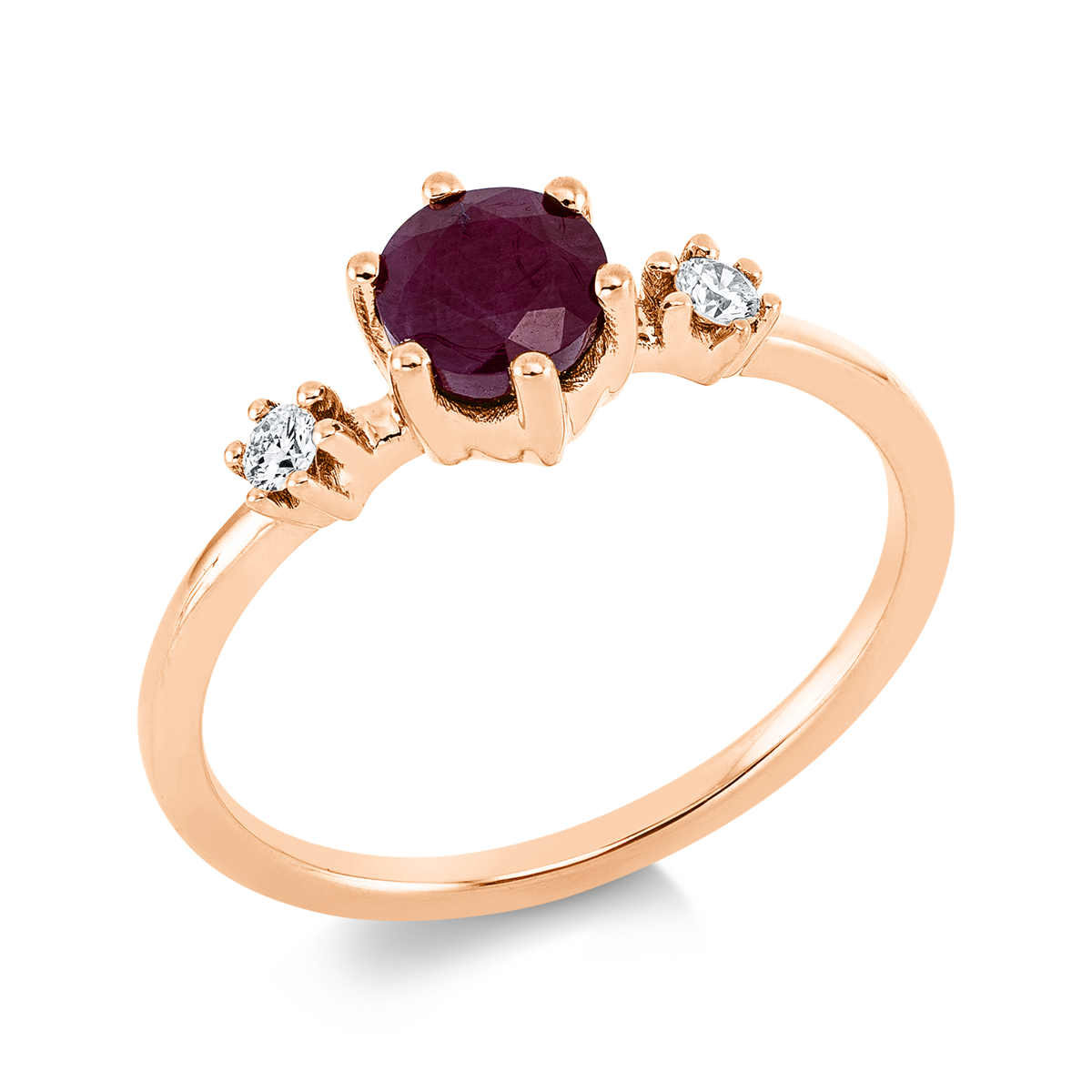 diamond full cut ruby colored stone classic ring in red gold
