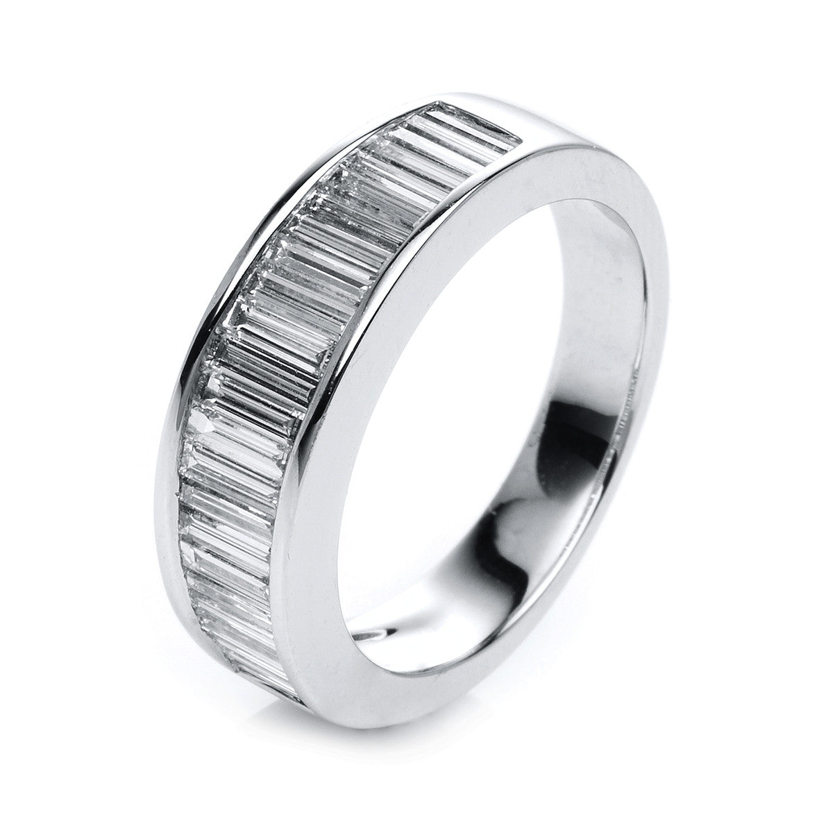 baguette eternity half ring in white gold