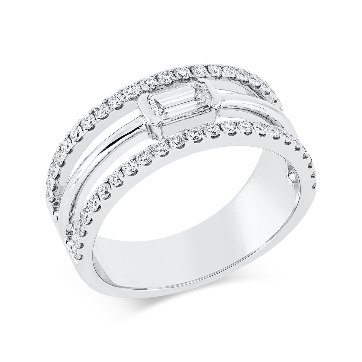 diamond full cut solitaire with accent stones ring in white gold