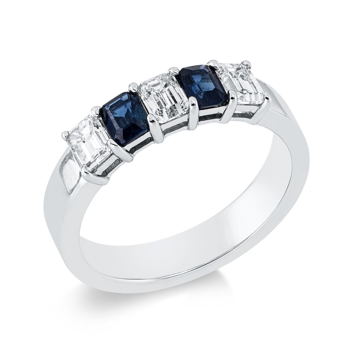 emerald cut sapphire colored stone classic ring in white gold