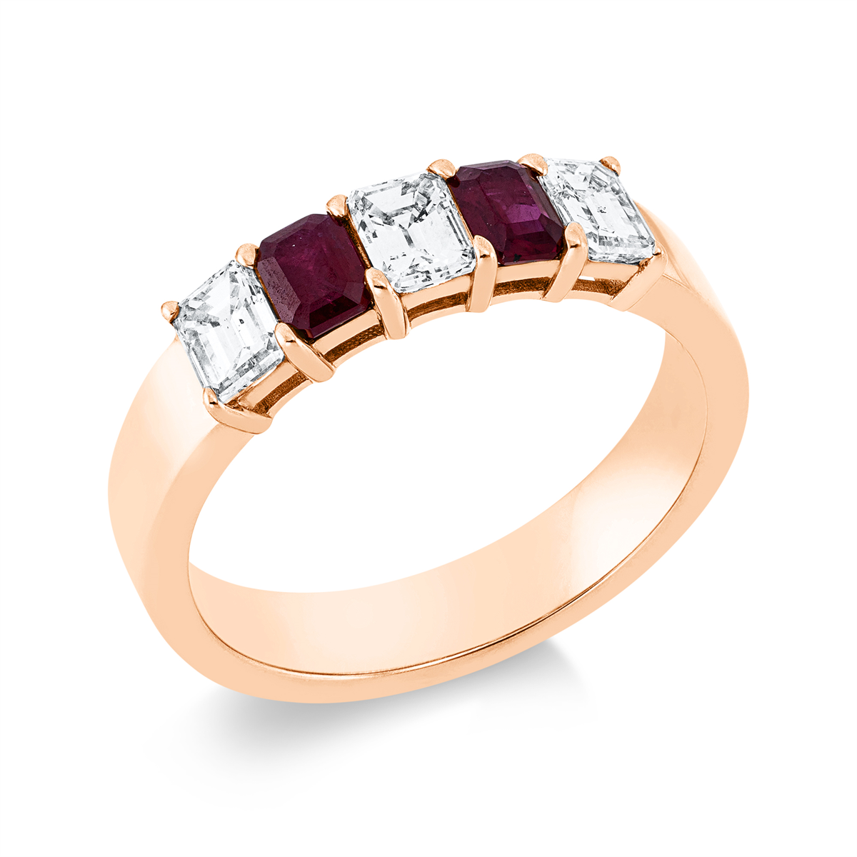 emerald cut ruby colored stone classic ring in red gold