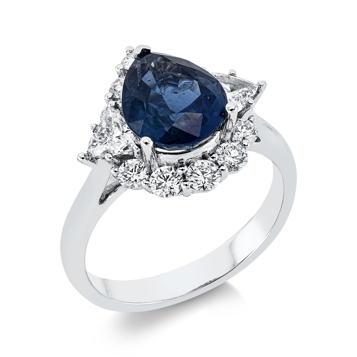 diamond full cut sapphire colored stone classic ring in white gold