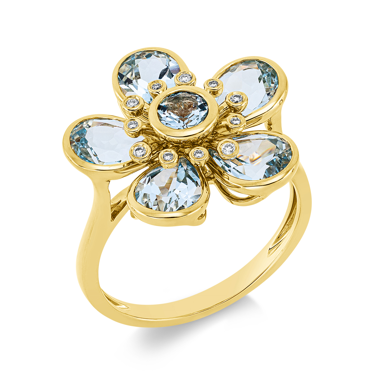 diamond full cut topaz colored stone fashion ring in yellow gold