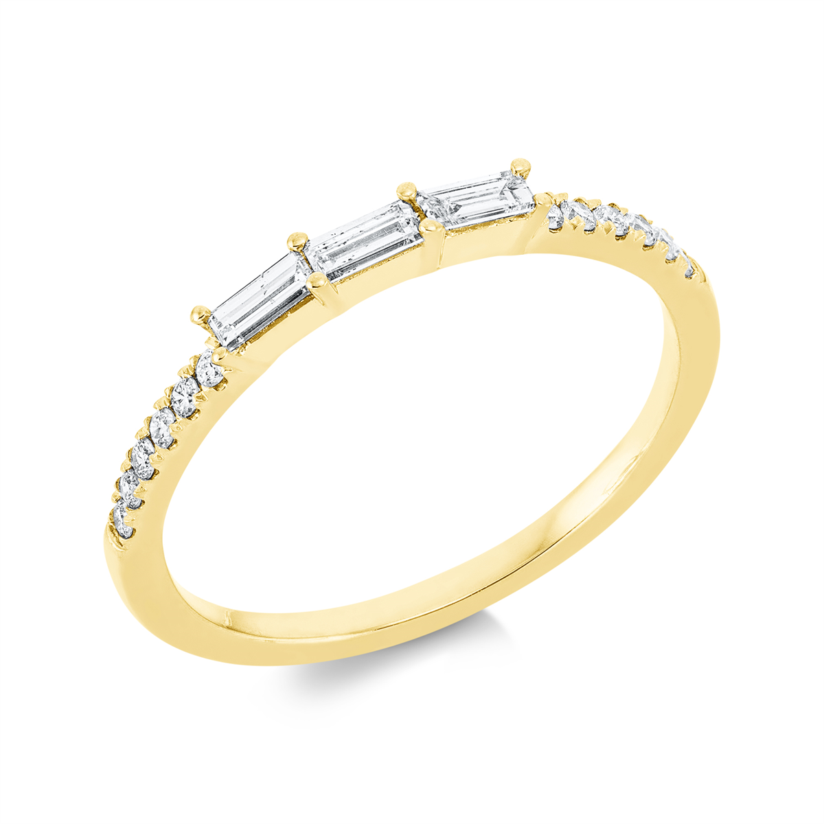 diamond full cut baguette ring in yellow gold