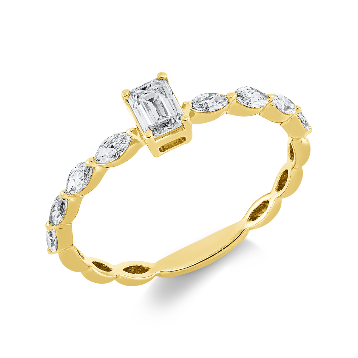 marquise solitaire with accent stones ring in yellow gold