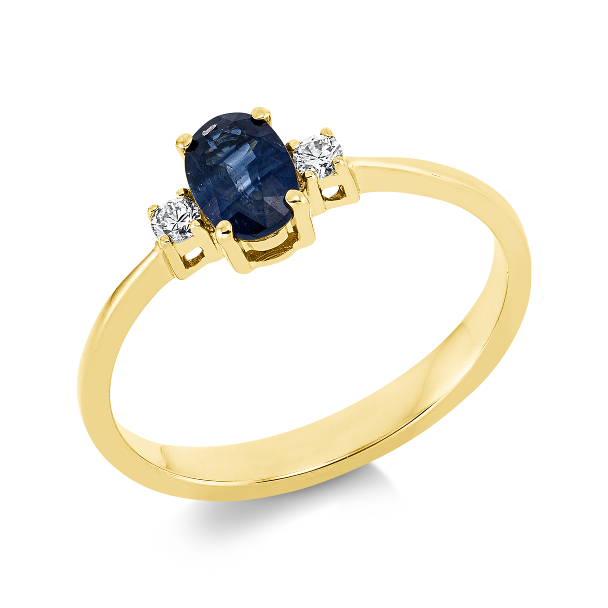 diamond full cut sapphire colored stone classic ring in yellow gold