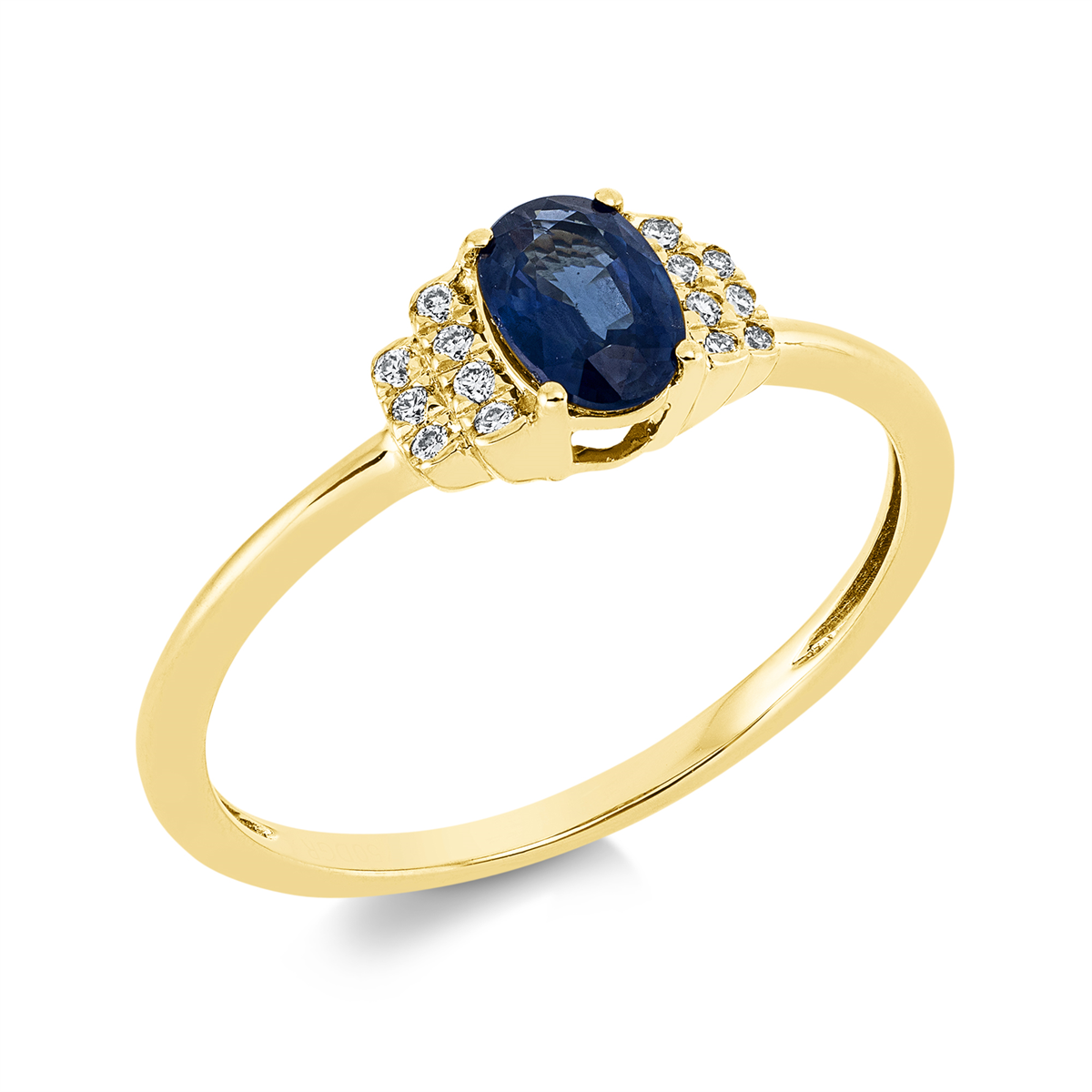 diamond full cut sapphire colored stone classic ring in yellow gold