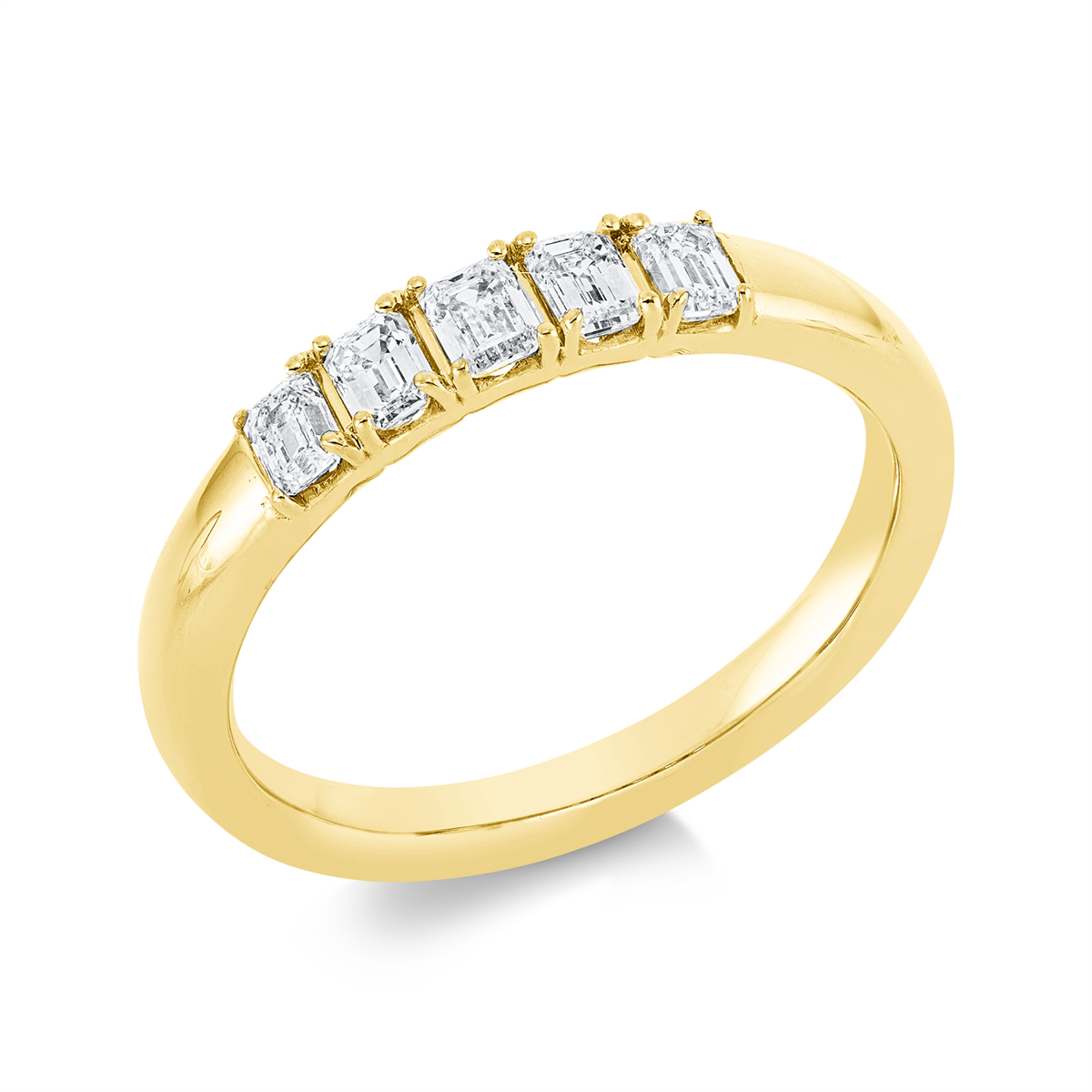 emerald cut baguette ring in yellow gold