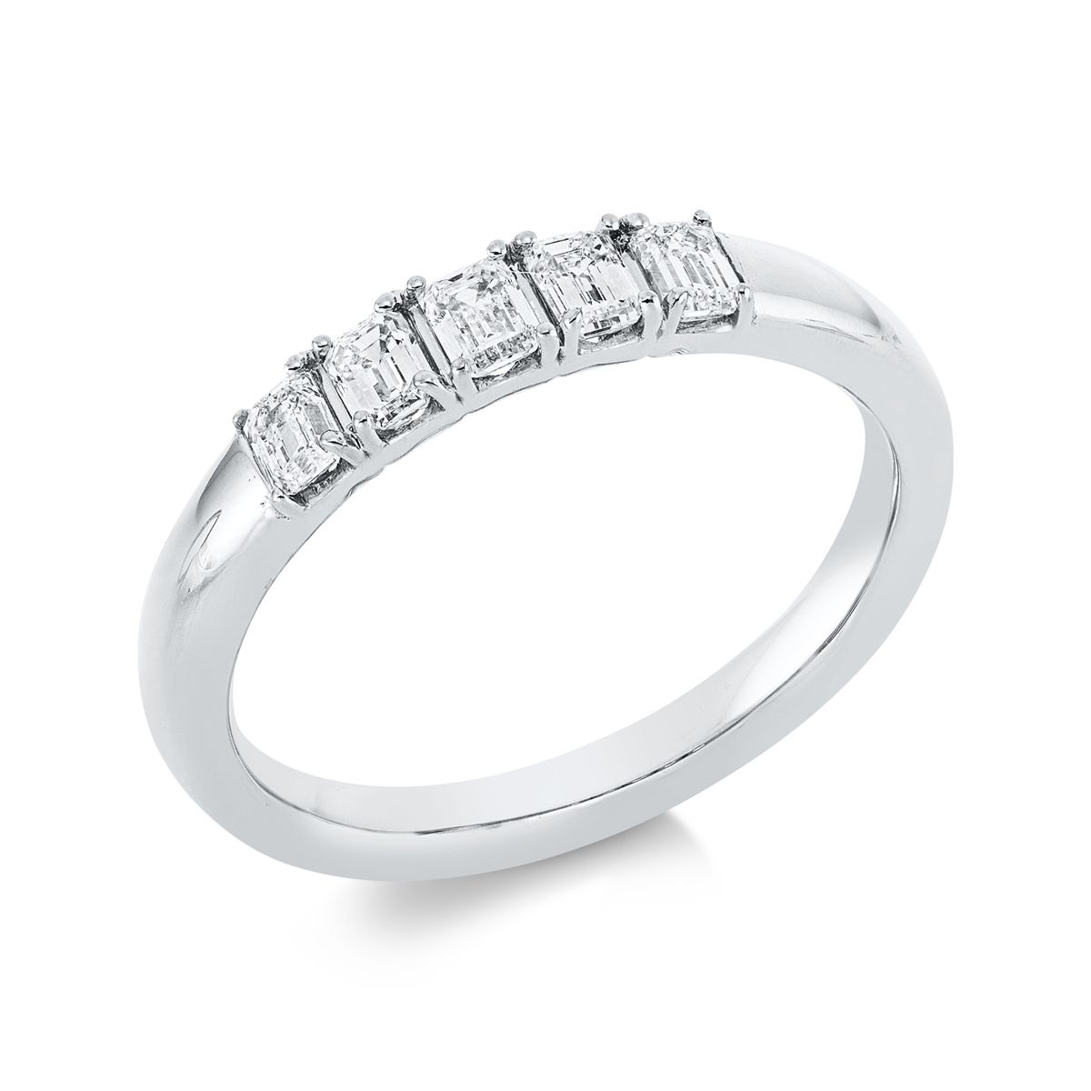 emerald cut baguette ring in white gold