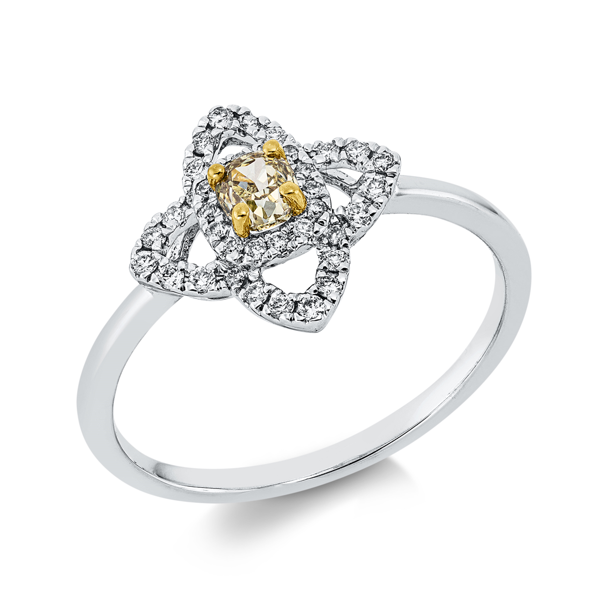 diamond full cut fancy colored diamond ring in white gold / yellow gold