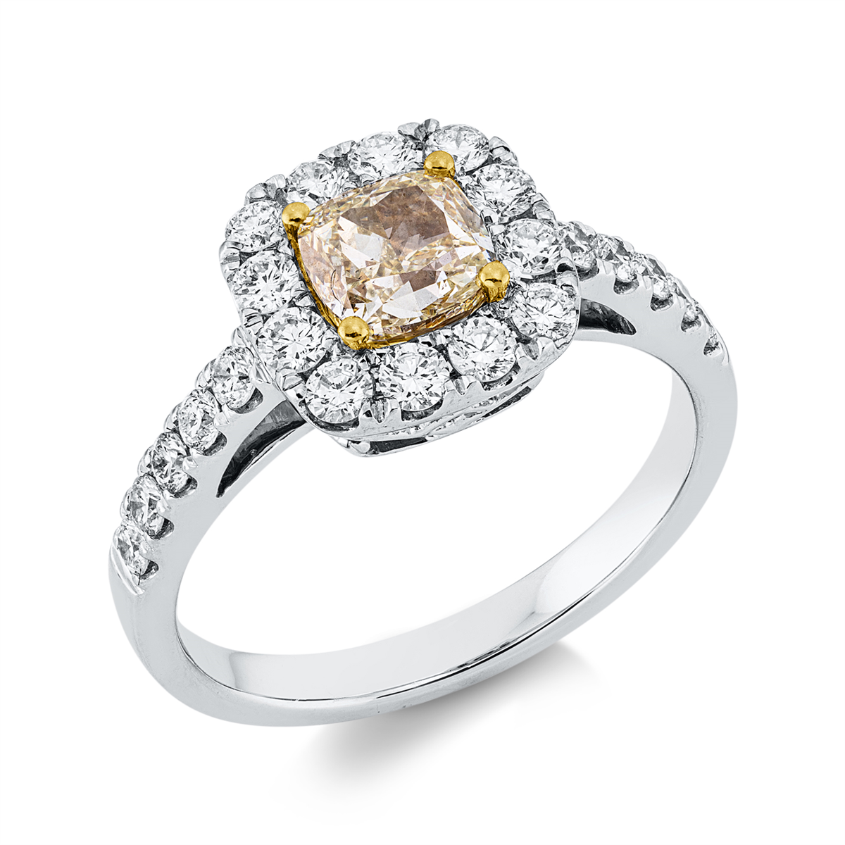 diamond full cut fancy colored diamond ring in white gold / yellow gold
