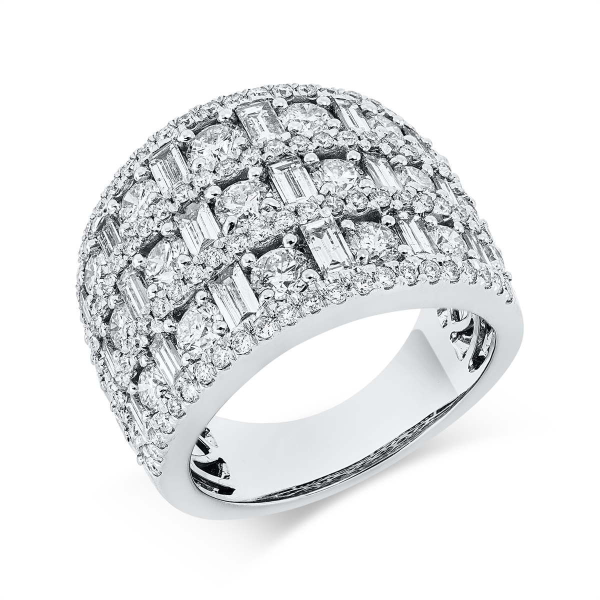 diamond full cut baguette ring in white gold